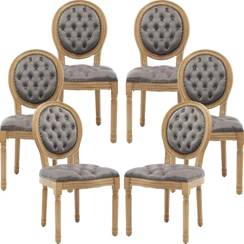 Miniatura 54 de Juego de 2 sillas de comedor de campo francés, sillas de comedor de madera de granja beige, silla de comedor con respaldo tejido con cojín tapizado