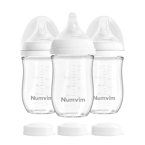 Miniatura 12 de Biberones de vidrio natural de flujo suave y extra lento, biberón para lactancia materna para recién nacidos con pezón anticólicos para bebés de 0
