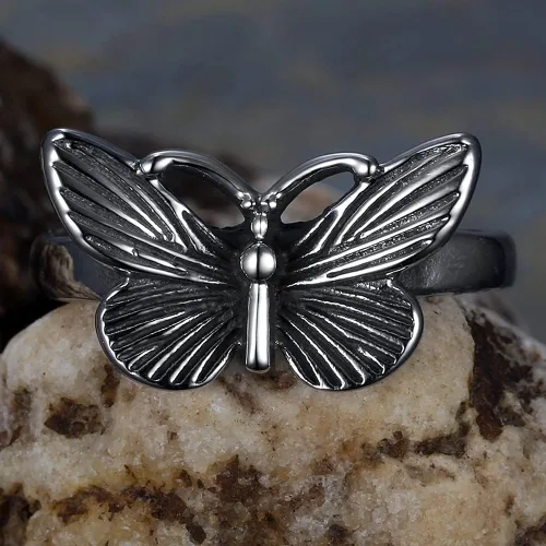 Miniatura 3 de Jude Jewelers Anillo de acero inoxidable retro vintage con diseño de mariposa