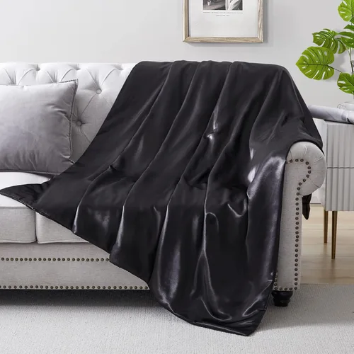 Miniatura 9 de Manta de seda – Manta de satén plegable de enfriamiento beige para sofá, cama, campamento, al aire libre, viajes, coche – Manta súper suave y ligera