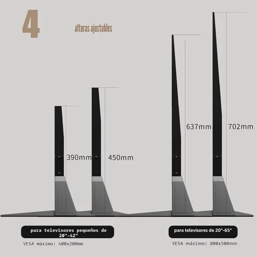 Miniatura 6 de Soporte universal para TV, patas de metal para TV de 20 a 65 pulgadas LCD/LED/OLED/Plasma pantalla plana y curva, ajuste de altura con VESA 75x75mm