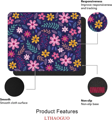 Miniatura 3 de Alfombrilla de mouse con diseño floral de margaritas, alfombrilla de mouse de goma antideslizante para oficina, trabajo, computadora, computadora