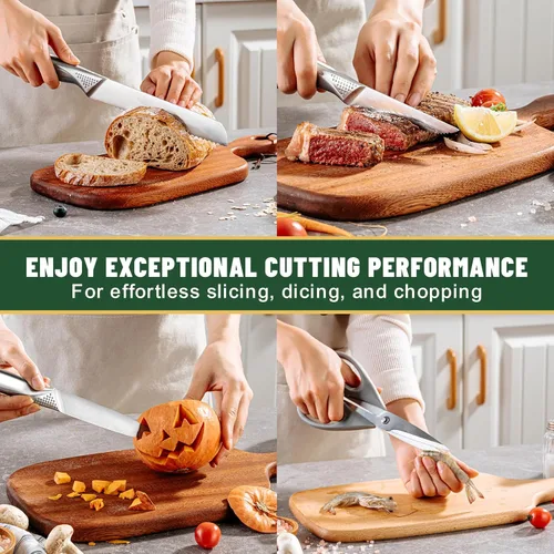 Miniatura 6 de Juego de cuchillos, EWFEN - Juego de 14 piezas de cuchillos de cocina con bloque, cuchillos de acero inoxidable alemán con afilador de cuchillos