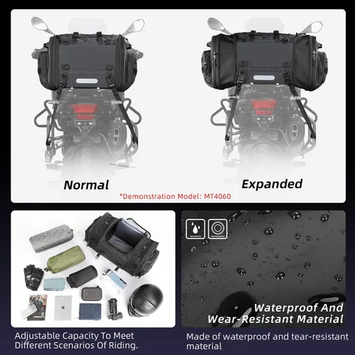 Miniatura 6 de Rhinowalk Bolsa trasera para motocicleta, bolsas de equipaje de viaje expandibles para motocicleta 33-45L, bolsa impermeable para todo clima