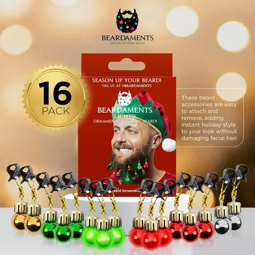Miniatura 5 de Beardaments Paquete de luces y adornos para barba: las 16 luces originales para barba y 12 adornos para barba