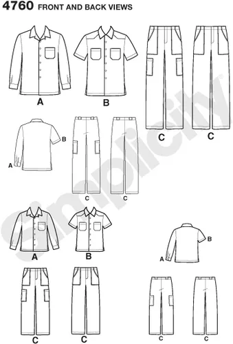 Miniatura 2 de Simplicity 4760 Patrón de costura para camisa y pantalones para hombres y niños A (S-M-L/S-M-L-XL)