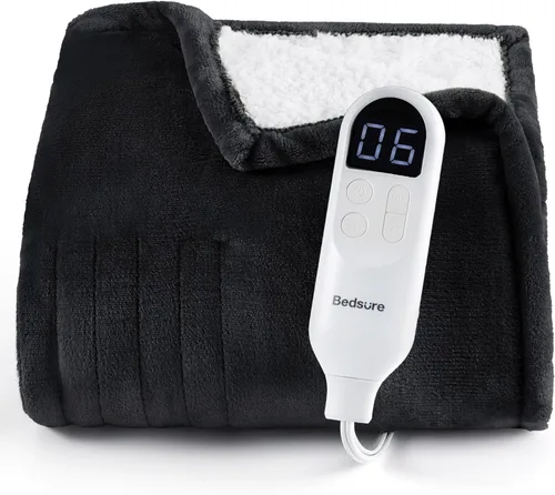 Bedsure - Manta eléctrica de calentamiento rápido, manta de franela suave con 4 ajustes de tiempo, 6 ajustes de calefacción, regalos cálidos para la