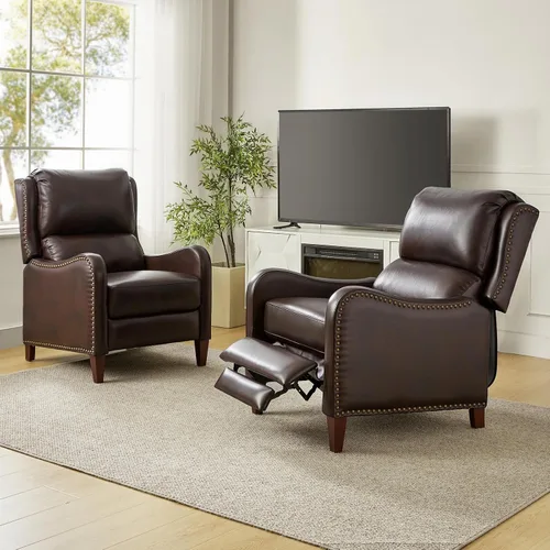 Miniatura 23 de HULALA HOME Silla Reclinable de Cuero Genuino, Sillón Reclinable Moderno de Empuje hacia Atrás con Asiento Grueso, Respaldo y Reposapiés, Decoración