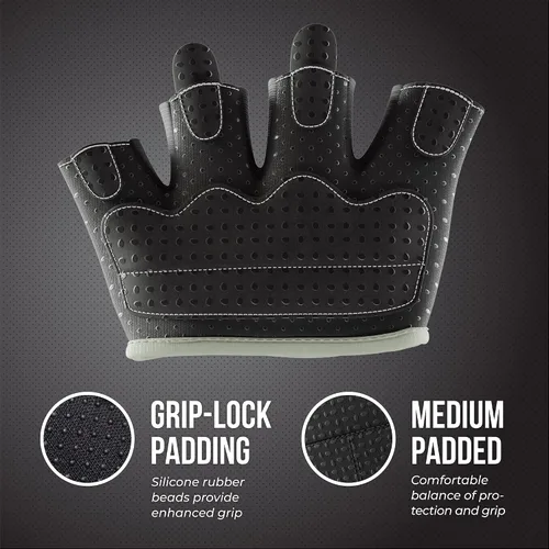 Miniatura 3 de Contraband Pink Label 5537 Guantes de levantamiento de peso para mujer MICRO con acolchado de silicona Grip-Lock (par) - Guantes medio dedos Gris