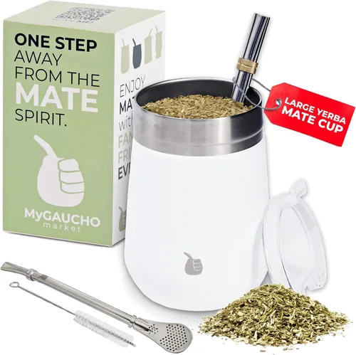 Miniatura 9 de Juego de tazas de té de calabaza Yerba Mate, incluye 2 bombillas (pajitas) y cepillo de limpieza (A-MATE)