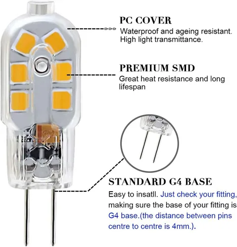 Miniatura 3 de Bombilla LED G4, reemplazo de bombilla halógena de 20 W, base de dos pines G4 de 2 W, AC/DC 12 voltios luz blanca diurna 6000 K, no regulable