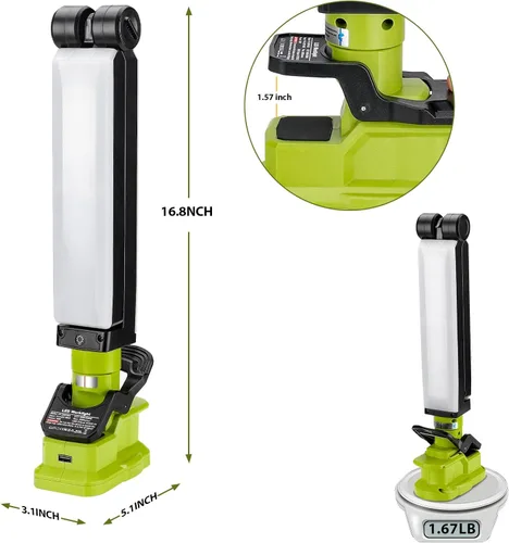 Miniatura 7 de Taingwei Luz de trabajo LED de 2400LM con clip para batería Ryobi de 18 V, luz de inundación de 30 W para reparación de automóviles, camping