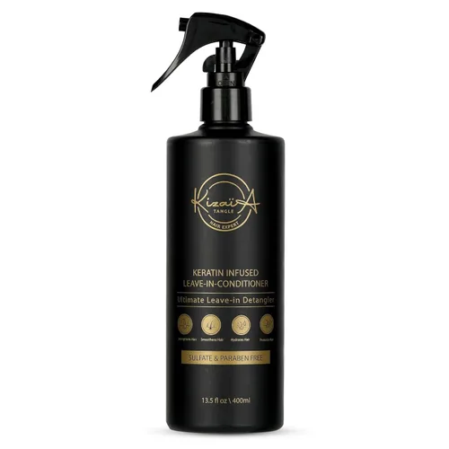 KizaiaCare Hidratante y desenredante sin enjuague. Uso diario para cabello seco, enredado, encrespado. Añade brillo y protección contra el calor con