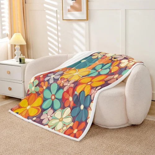 Miniatura 3 de Erosebridal Groovy - Manta de flores para sofá – Fiesta de los años 70 – Sherpa floral arcoíris 40 x 50 – Boho Hippie Vintage Retro Fuzzy Microfibra