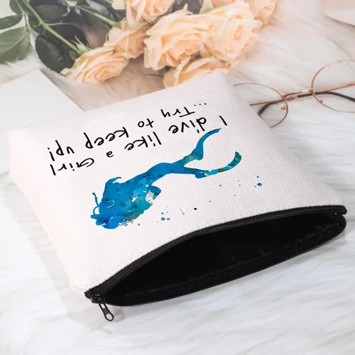 Miniatura 4 de POFULL Regalo para niña de buceo I Dive Like A Girl Try To Keep Up Cosmetic Bag Buceo amante regalo, Buceo como una bolsa de niña
