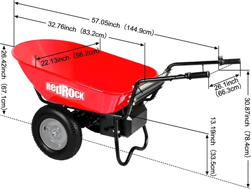 Miniatura 6 de Carretilla eléctrica, 24 V CC 180 W AGM Batería 330 lbs (150 kg) Capacidad máxima Barril Dump Material Debris Hauler Rojo
