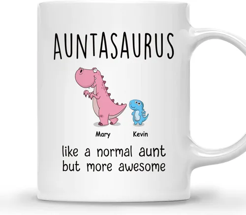 Gossby Taza personalizada (1 niño) AUNTASAURUS Like a Normal Aunt but More Awesome - Taza de café para la abuela de parte de la nieta, nieto,