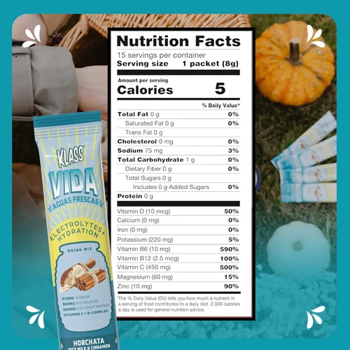 Miniatura 9 de KLASS VIDA Daily Hydration Horchata Agua Fresca - Paquetes de electrolitos en polvo Mezcla de bebida electrolítica sin azúcar Paquetes