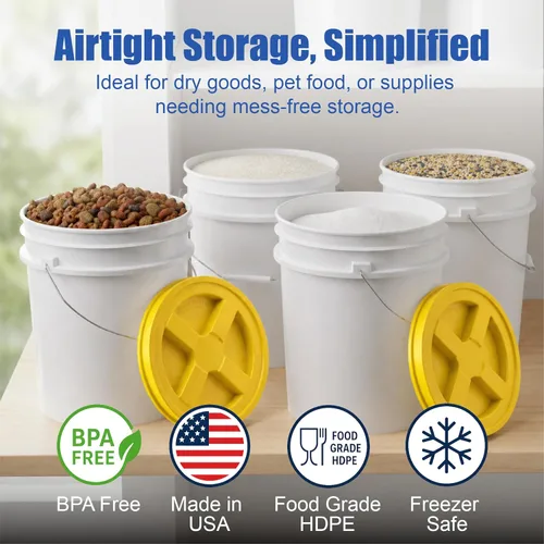 Miniatura 2 de ePackageSupply Cubo blanco de 5 galones con tapa hermética de rosca con sello Gamma amarillo Fabricado en EE.UU. Grado alimentario Plástico