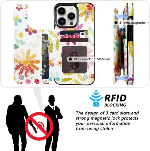 Miniatura 4 de Funda de piel con tapa para tarjetas compatible con iPhone 13 Pro de 6.1 pulgadas, para mujeres y niñas, con tarjetero y función atril, doble cierre