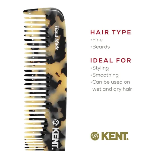 Miniatura 6 de Kent 9T Peine Desenredante de Dientes Finos y Dientes Anchos - Peine de Peinado Grande Hecho a Mano con Corte de Sierra para Cabello Húmedo y Blanco