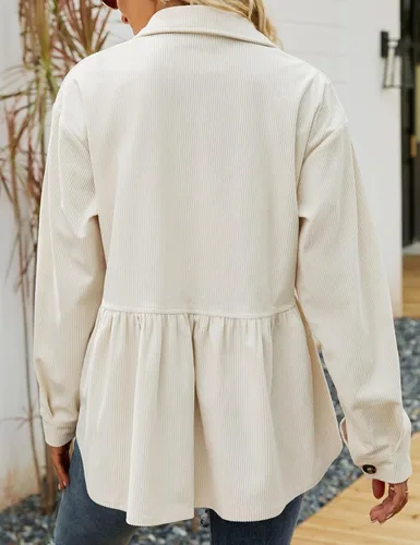 Miniatura 5 de Flygo Camisas de pana peplum para mujer, con botones, de gran tamaño, babydoll