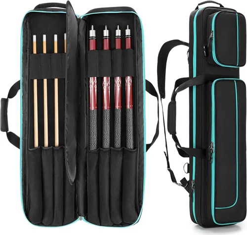 Miniatura 8 de GOBUROS Estuche para tacos de piscina de 4 x 4 pulgadas, soporta hasta 4 colillas y 4 ejes, estuche de transporte para palos de billar con bolsillos