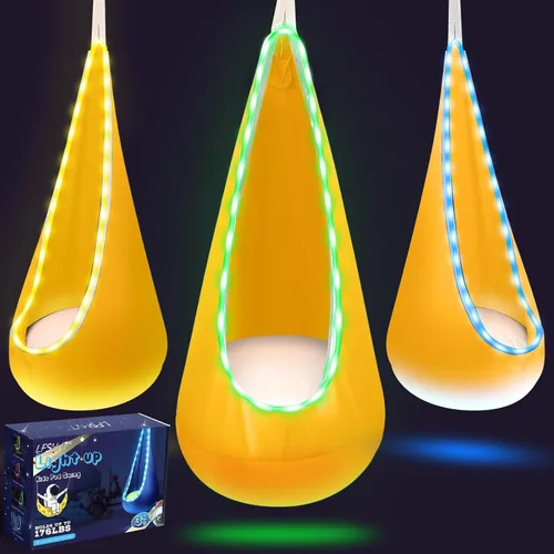 Miniatura 7 de Asiento de columpio colgante para niños con luz, columpio colgante mejorado para niños con luces LED, silla de columpio colgante sensorial