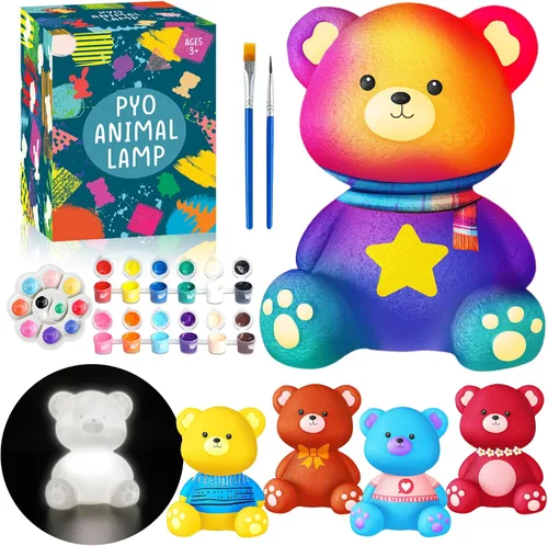 FUNZBO Kit de lámpara para pintar tu propio oso – Suministros de arte y manualidades, kits de pintura para niños y adolescentes, juguete de luz