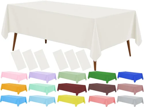 Miniatura 31 de Mantel de plástico crema, paquete de 2 manteles desechables color blanco hueso, mantel de 54 x 108 pulgadas para mesa rectangular, manteles