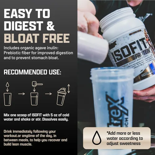 Miniatura 5 de Nutrex Research IsoFit Proteína de suero de leche en polvo instantáneamente 100% aislado de proteína de suero Recuperación muscular, sin