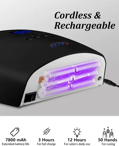 Miniatura 4 de Lámpara de uñas LED UV, secador de esmalte de gel inalámbrico para manicura de gel profesional - negro