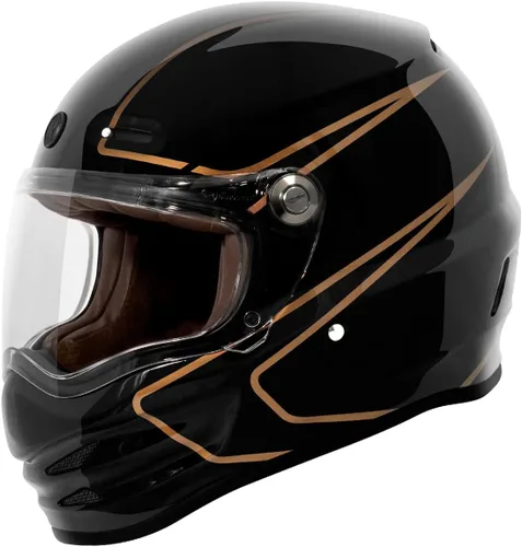 Casco Torc T-9 Retro de Cara Completa Deep Stage Escenario profundo negro brillante