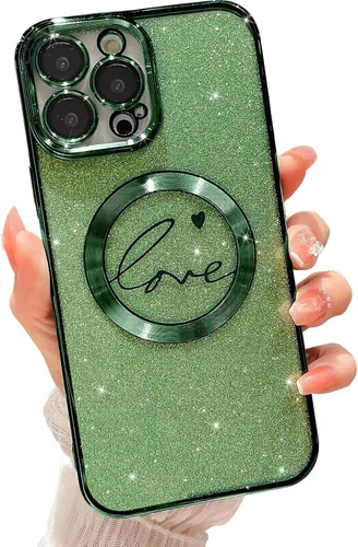 Miniatura 9 de Funda magnética con purpurina compatible con iPhone 11 Pro Max de 6.5 pulgadas, funda transparente de lujo, con diseño de corazón chapado en amor