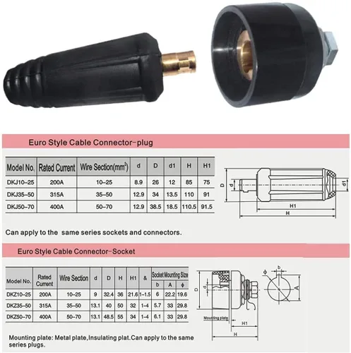Miniatura 2 de RIVERWELD TIG Cable de soldadura Panel Conector Plug DKJ35-50 315Amp con color rojo y negro Dinse-Style Quick Fitting 4pcs