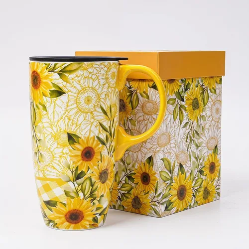 Miniatura 8 de Taza de cerámica Topadorn de porcelana para café con leche y té con caja de regalo, 17oz. Taza de viaje con tapa, estilo de navegación vintage
