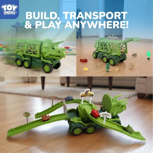 Miniatura 5 de TOY Life Camión de Dinosaurio Jurásico con Pista y Luces y Sonidos, Juguetes de Dinosaurio Triceratops para Niños de 3 a 5, Juego de Transporte