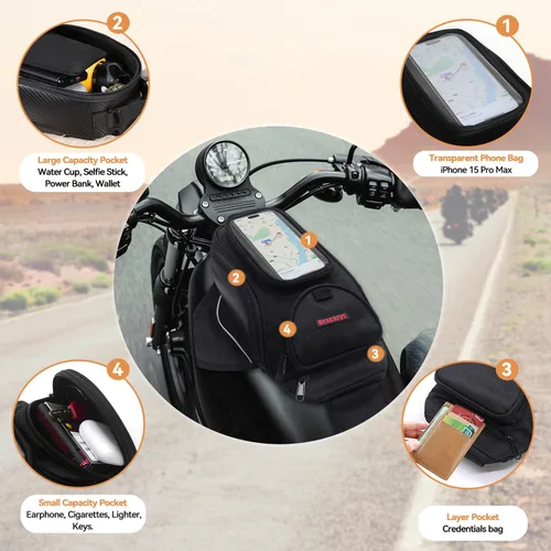 Miniatura 6 de Bolsa Dracarys para tanque de motocicleta - Bolsa Oxford negra para motocicleta con fuerte imán para Honda, Yamaha, Suzuki, Kawasaki, Harley