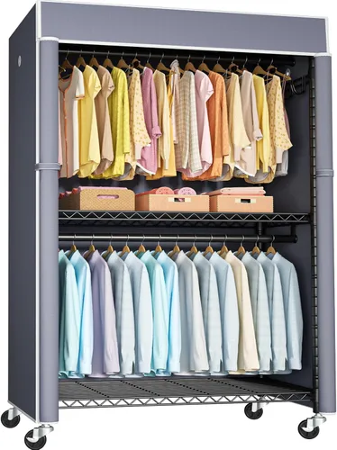Miniatura 10 de FUTASSI Perchero negro con cubierta negra, armario con ruedas P1C Plus, perchero de metal para colgar ropa, armario de almacenamiento de ropa, 46