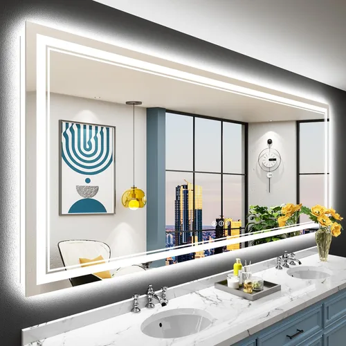 Miniatura 63 de 30x36 Espejo de baño LED con luces, retroiluminado y luz frontal, espejo de tocador iluminado antivaho para pared de baño, 3 colores, regulable