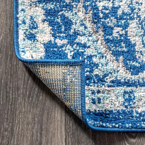 Miniatura 3 de JONATHAN Y - Alfombra de pasillo estilo bohemio vintage en crema/azul, 2x8, medallón de estilo bohemio, floral, de fácil limpieza, de alto tráfico