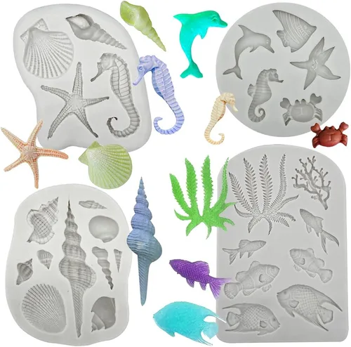 Miniatura 8 de 4 PCS Moldes de Silicona para Fondant con Temática Marina Caracola Concha Estrella de Mar Moldes para Hornear para Decoración de Pasteles DIY