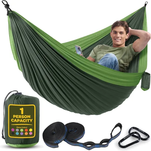 Miniatura 29 de Hamaca Duradera con Capacidad de 500 lb, Silla Hamaca de Camping de Nylon - Tamaños Doble o Individual con Correas para Árboles y Bolsa de Verde