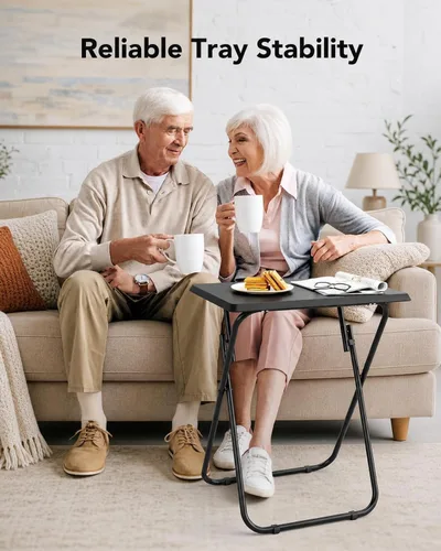 Miniatura 4 de HUANUO Mesa plegable para TV, mesa estable sin necesidad de montaje, bandeja de TV para comer, mesas plegables para aperitivos para cama y sofá Negro
