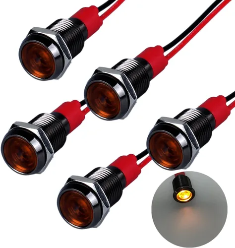 Miniatura 14 de 5 unidades de 0.236 in 12V-24V 20mA luz indicadora LED de metal de ahorro de energía, bisel cromado negro, orificio de montaje de 1/4 pulgadas