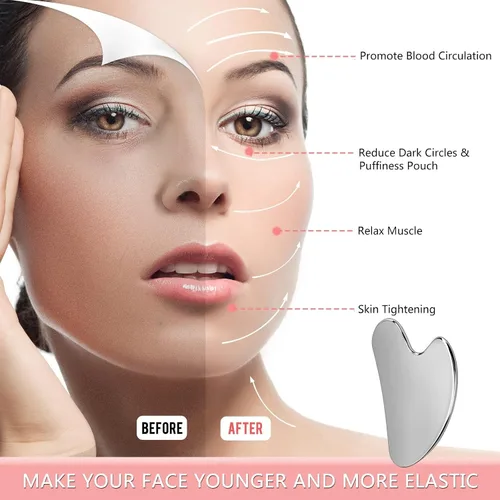 Miniatura 2 de Gua Sha, herramientas faciales Gua Sha de acero inoxidable, herramienta Guasha para cara mejorada, acero inoxidable Guasha (plateado)