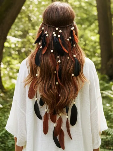 Miniatura 5 de CAKURE Diadema de plumas bohemias, diadema gitana, diadema hippie india, accesorios para el cabello para mujer