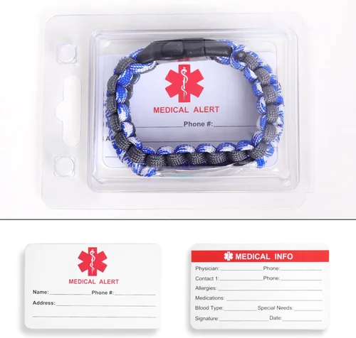 Miniatura 58 de Pulsera de alerta médica Paracord para hombres y mujeres Pulsera de identificación médica de acero inoxidable con hebillas de liberación lateral