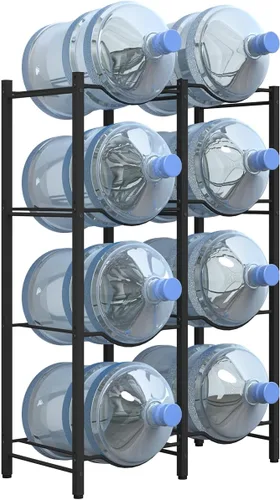 Miniatura 10 de Mocomax Estante para jarra de agua de 5 galones, soporte desmontable para 6 botellas, estante refrigerador resistente de 3 niveles, organizador