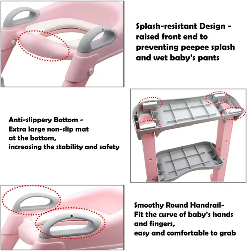 Miniatura 4 de Asiento de escalera de inodoro clásico para entrenamiento para ir al baño con cojín mejorado, silla de inodoro/entrenador de inodoro para bebés Kit